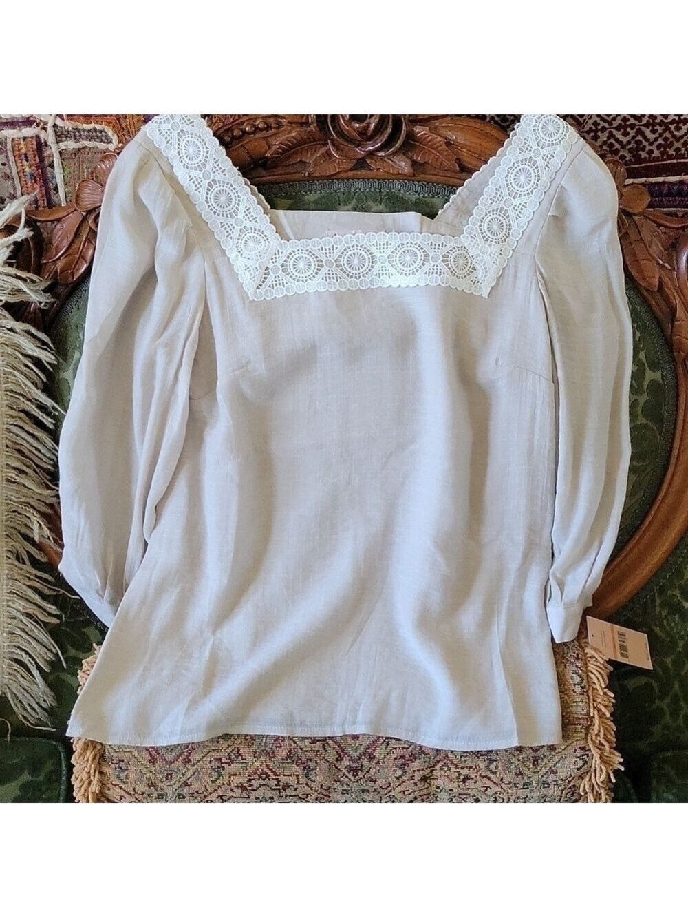 Nanette Lepore Lace Trim Square Neck 3/4 Sleeve Blouse - Picture 3 of 12